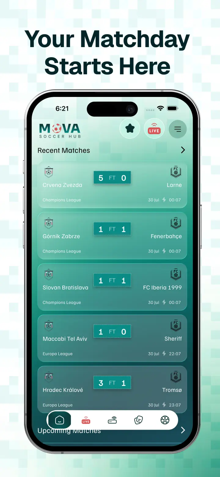 Your matchday starts here — recent match scores